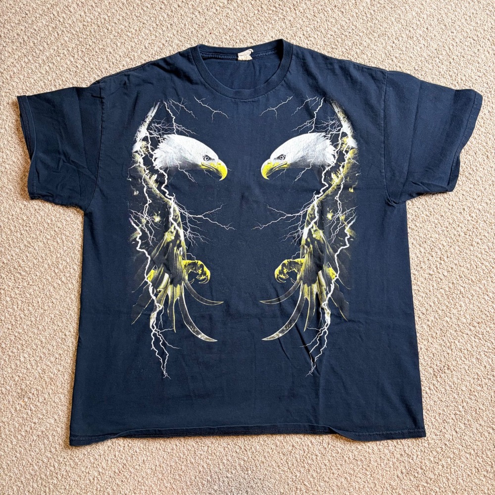 Vintage Eagle Lightning Graphic T-Shirt Mens XL Black Biker Americana Tee